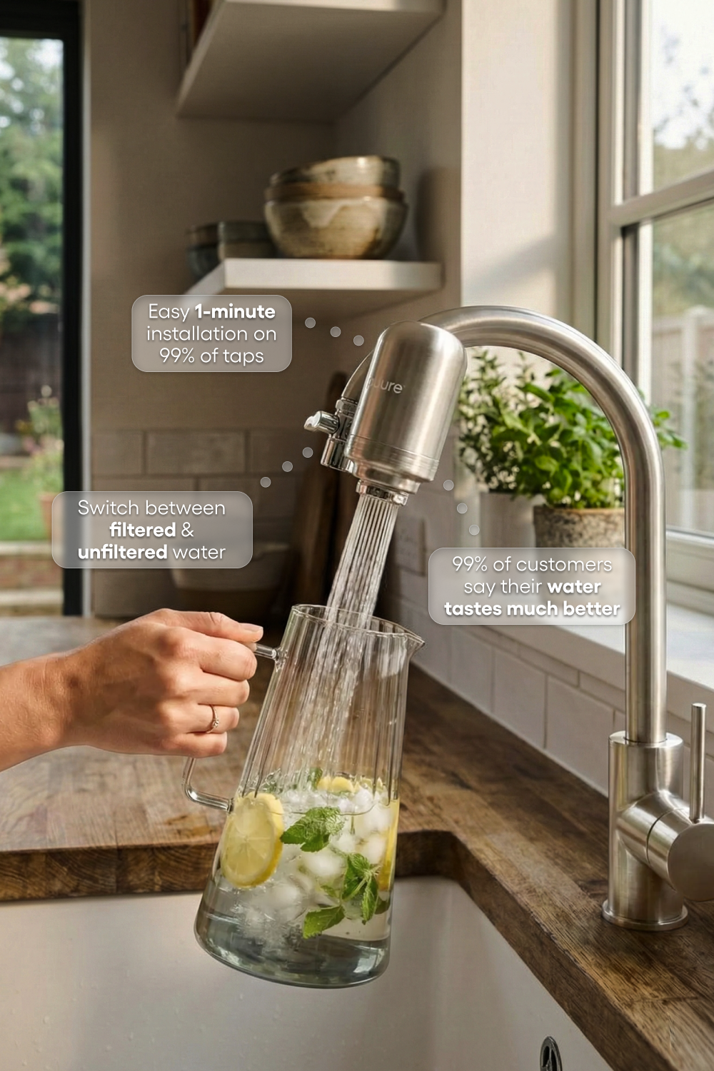Puure® 3.0 Tap System water filter fitted on a kitchen tap